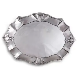 Plateau de service en métal artisanal de qualité supérieure avec texture élégante en laiton brossé, plateau de service ovale en métal, design classique poli - Product Image 4