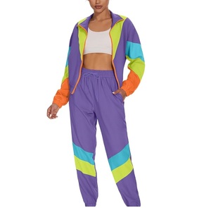 <b>Women</b> Color Block Tracksuit Set Full Length Zipper <b>Jacket</b> With Drawstring Pants Sporty Polyester <b>Women</b> Windbreaker Set Tracksuit - Product Image 1