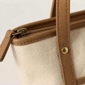 Zipper Top Cotton Tote <b>Bag</b> Eco Friendly Leather Handle Large Capacity Women <b>Shoulder</b> Handbag Reusable Color Block Wedding Custom - Product Image 6