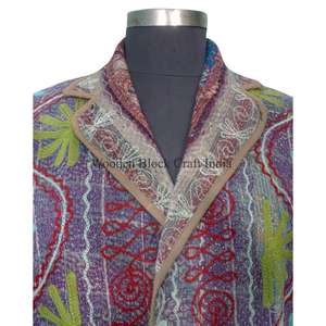 Chaqueta de Algodón Kantha Bordada a Mano de la India, Diseño Estampado en Bloque, Transpirable, Ecológica, para Invierno, Otoño y Verano, Venta al Por Mayor - Product Image 3