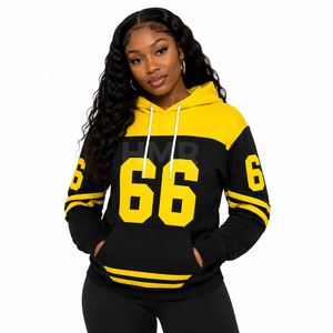 HMR Sorority Sisterhood Black Yellow Color Block Hooded Sweatshirt With Number 66 Print Front Pockets Regular Fit - Product Image 1