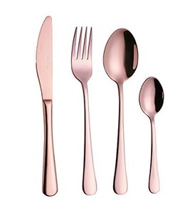 Luxury Rose Gold 4-Piece Stainless Steel Cutlery Set - Elegant <b>Copper</b> Finish Knife, Fork & Spoon Flatware for Fine Dining - Product Image 3