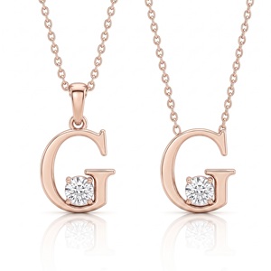 Colgante de Plata de Ley 925 de Lujo con Letra G, Elegante Corte Brillante Redondo, Diamante Cultivado en Laboratorio de 0.300 Quilates, Joyería Fina Unisex para Regalo - Product Image 3