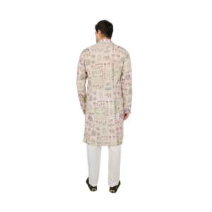 Conjunto de Kurta de Diseñador para Hombre, Verde Oliva, Bordado, con Parches de Crepé, TMEN14-07-S - Product Image 4