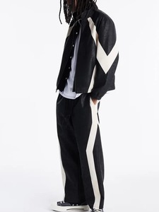 เสื้อแจ็คเก็ตหนังเทียมลายทางแบบมีแผงลายเมซ - Product Image 4