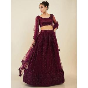 Superbe filet de mariage brodé de vin Lehenga Choli avec Dupatta - Product Image 2