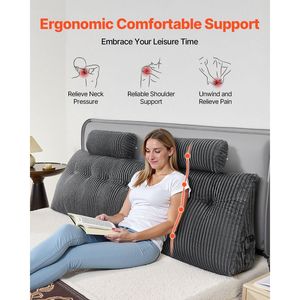 Cuscino per Testiera King Size con 2 Tasche Laterali e 2 Poggiatesta, Lavabile in Flanella, Cuscino da Lettura e Poggiatesta - Product Image 4