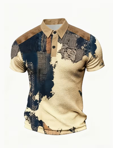 Camisa Polo Informal para Hombre, con Estampado de Parches, Manga Corta, Cuello con Botones, Transpirable, Tejido de Poliéster, Corte Regular - Product Image 3