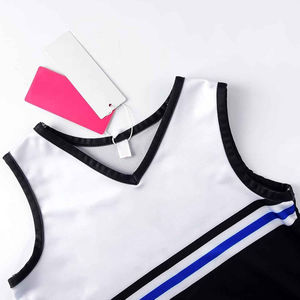Navy Blue Polyester/Cotton Casual Durable Cheerleader Outfit Gold White Trim Short Sleeve <b>Top</b> <b>Flowy</b> Pleated Shorts Mid Waist - Product Image 4