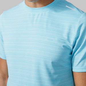 T-shirt athlétique à col rond pour homme, bleu clair chiné, manches courtes, séchage rapide, haut de performance, logo personnalisé, OEM, ODM, vêtements en gros - Product Image 4