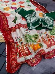 Pure Georgette Holi Special Fagan Saree with Kaachi <b>Gota</b> Work and Fancy Lace Border - Product Image 2