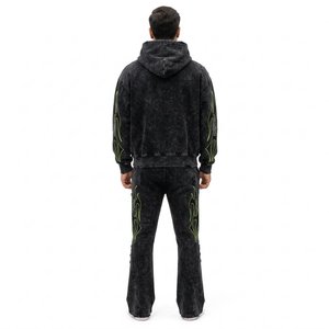 Conjunto Deportivo con Capucha para Hombre, Color Negro con Diseño de Llama Verde, Ropa Urbana de Algodón, Sudadera y Pantalones Largos con Cordón Ajustable, para Otoño - Product Image 2