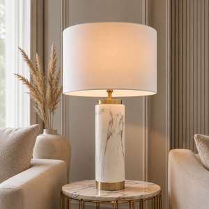 Refined Marble Living Room <b>Lamp</b> With Premium Cylindrical <b>Base</b> And Soft Relaxing Illumination Performance - Product Image 1