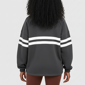 High Quality 100% Cotton Fleece <b>Women</b> <b>Half</b> <b>Zip</b> <b>Sweatshirt</b> Printed Heavy Weight Luxury Solid Color Streetwear <b>Half</b> <b>Zip</b> <b>Sweatshirt</b> - Product Image 2