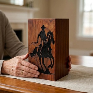 Engraved Western Cowboy Wooden Cremation Urn Eco-Friendly Durable Design-Rustic Rosewood <b>Memorial</b> <b>Box</b> 220 Cubic Inch Capacity - Product Image 5