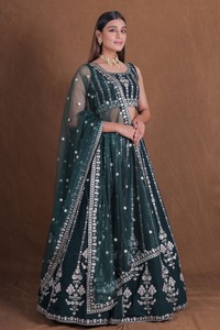 Lehenga Choli Verde Bordado de Tela de Red, Largo hasta el Suelo, para Mujeres Adultas, Traje Tradicional Indio Pakistaní para Bodas y Fiestas - Product Image 6