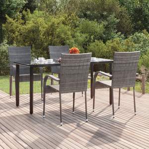 Conjunto de Comedor para Jardín en Ratán PE Gris con Acero con Recubrimiento en Polvo y Vidrio Templado, Elegante y Duradero - Product Image 1