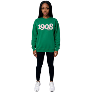 เสื้อสเวตเชิ้ตคอกลมสีเขียว AKA 1908 สำหรับผู้หญิง ผ้าฟลีซพรีเมียม แขนยาว สไตล์ลำลอง ลายกรีกโซโรริตี้ - Product Image 1