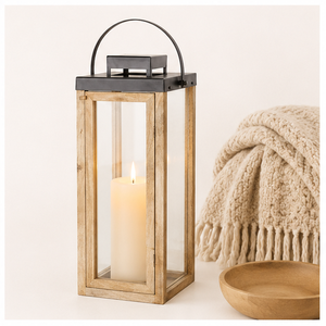 Handcrafted Rustic Mango Wood and Metal <b>Lantern</b> <b>Large</b> Decorative Glass <b>Candle</b> Holder for Farmhouse Indoor Outdoor Home Decor - Product Image 4