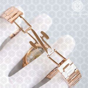 Reloj de Cuarzo Analógico para Mujer Charm Jewells, Oro Amarillo, Caja Redonda de 38 mm, Esfera de Zafiro, Cierre Plegable, Estilo de Lujo y Moda - Product Image 3