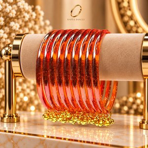 Alluring Kashmiri Jelly <b>Glass</b> Orange Bangles Gold Plated Raindrop Ghungroo <b>Charms</b> for Women Wedding Wholesale Jewelry Wear - Product Image 1