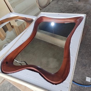 Miroir mural rond en bois fait main, respectueux de l'environnement, avec cadre, taille personnalisable, décoration moderne pour la maison - Product Image 1