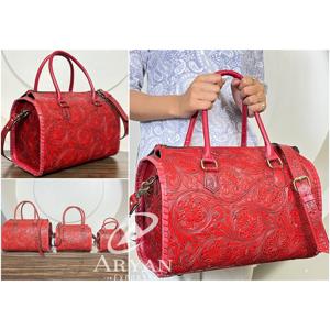Bolso Grande de Cuero Repujado a Mano Estilo Vaquero Rojo, Bolso de Hombro de Lujo para Mujer, Bolso de Viaje, Bolso de Diseño - Product Image 1