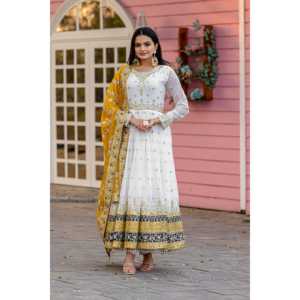 Heavy Faux Georgette <b>Gown</b> Dupatta & Bottom Set for Women for Party Wear Look - Product Image 2