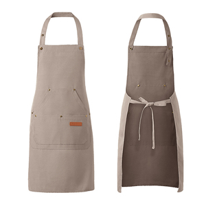 Unisex Adults Canvas Apron with Pockets and <b>Tie</b> Waist Beige <b>Brown</b> Colors - Product Image 1