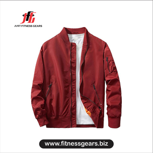 Veste bomber rouge pour homme JUST FITNESS GEARS, fermeture éclair, couleur unie, vêtement décontracté pour l'automne - Product Image 1