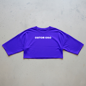 Custom OEM High Quality Women Vintage <b>Acid</b> Wash <b>Drop</b> Shoulder Boxy T-Shirts Appliques Bandage Custom Logo Printing 100% Cotton - Product Image 5