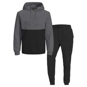 Survêtement à capuche pour homme, gris et noir, avec blocs de couleur, manches longues, coupe décontractée, polyester et coton, pour l'automne, avec poches latérales - Product Image 6
