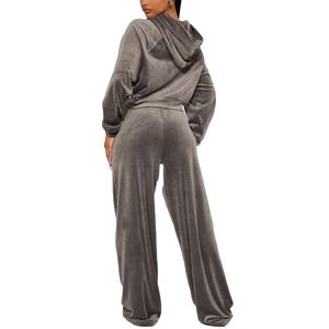 Conjunto Deportivo de Terciopelo para Mujer, 2 Piezas, Sudadera con Capucha y Pantalones Jogger, Bordado, Ecológico, Invierno, Casual, Venta al Por Mayor, Alta Calidad - Product Image 5