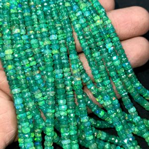 Perles d'opale verte naturelle d'Éthiopie Welo, facettées, rondes, 4-5 mm, brin de 16 pouces, opale de feu, pierres précieuses pour la fabrication de bijoux, en vrac - Product Image 2