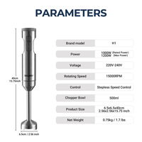 Mixeur plongeant à vitesse variable, 1000W, en acier inoxydable, pour la préparation culinaire à domicile