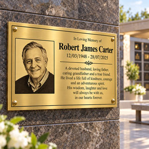 <b>Personalised</b> Modern Memorial Brass Rectangle <b>Plaque</b> with Custom Photo Engraving for Remembrance and Tribute - Product Image 3