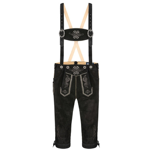 Lederhosen autrichiens de haute qualité, longs et courts, en cuir vieilli, aspect vintage, brodés, style bavarois, pour hommes - Product Image 3