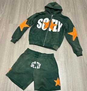 ชุดวอร์มวินเทจของผู้ชายพร้อมกางเกงขาสั้นมีฮู้ดซักกรดชุดวอร์มสำหรับฤดูหนาวแบบระบายอากาศได้โลโก้ตามต้องการ - Product Image 3