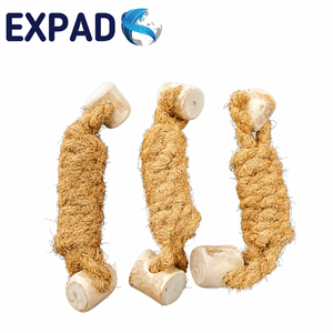 Juguete para perros de cuerda de madera de coco, palo de madera natural para masticar con cuerda de algodón resistente para juegos interactivos de arrastre. - Product Image 1
