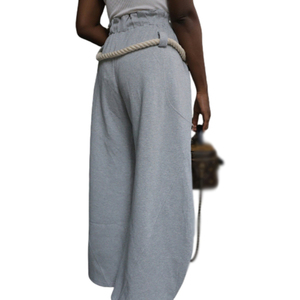 Loose pants Recommended Stylish Casual Solid Breathable Elastic Waist High Hemp <b>Rope</b> Waistband Loose Pants for Women Fashion - Product Image 5