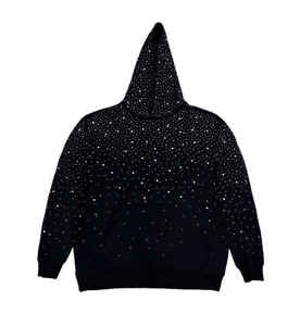 Sudadera con Capucha de Diamantes de Imitación Estilo Noche Estrellada para Hombre y Mujer 2026 Negra Oversize con Cristales Plateados Brillantes Top Urbano Streetwear HD - Product Image 3