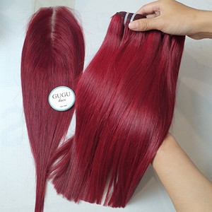 Wholesale Price 8-30 Inch <b>Burgundy</b> Color Raw Vietnamese Virgin Human Hair Extensions Bundle with HD Lace Closure - Product Image 1