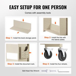 Carrito para Libros de un Solo Lado con Capacidad para 330 Libros, 31.1 x 15.2 x 49.2 Pulgadas, Mueble Rodante para Biblioteca con Ruedas de 4 Pulgadas, Estantes Inclinados en Forma de V con Bloqueo, Capacidad de 310 Libros - Product Image 5