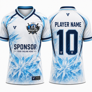 เสื้อฟุตบอลผ้าโพลีเอสเตอร์น้ำหนักเบาแบบผ้าโพลีเอสเตอร์กันความชื้นแบบมีผ้าสำหรับเล่นกีฬามาใหม่ - Product Image 1