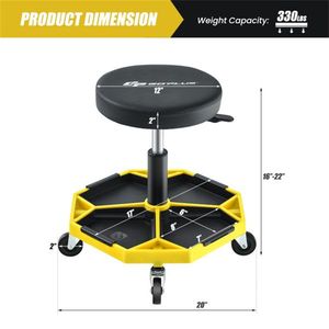 Sgabello Rotante per Riparazioni Auto, Giallo, Altezza Regolabile, Vassoio Portautensili, Capacità 150 kg - Product Image 5