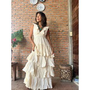 Vestido de Novia Casual con Volantes Premium, Estilo Boho, Maxi, Cuello en V Profundo, Maternidad, Largo hasta el Suelo, 100% Algodón Ecológico - Product Image 3