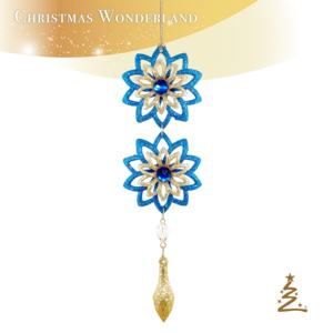 Décoration de Noël, Nouvel An et Fêtes du Printemps de Haute Qualité : Ornement Suspendu en Acrylique Scintillant Bleu et Doré en Forme de Fleur pour la Maison - Product Image 2