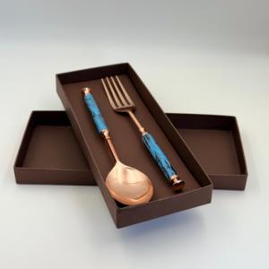 Ensemble de cuillères et fourchettes à salade en acier inoxydable avec manche fini cuivre, style vintage, ustensiles de service pour la cuisine et la salle à manger - Product Image 6