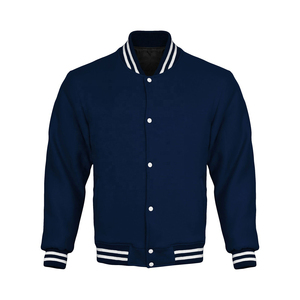 Veste universitaire blanche pour homme de qualité supérieure, avec garniture noire et fermeture à boutons, décontractée, respirante, pour l'automne, vente en gros - Product Image 2