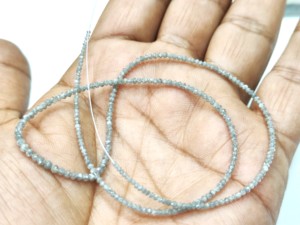 Cuentas facetadas de diamante de piedra preciosa natural gris lechoso de alta calidad, forma rondel, 4 pulgadas, hilo de 1.5-2.5 mm, certificadas por terceros - Product Image 2